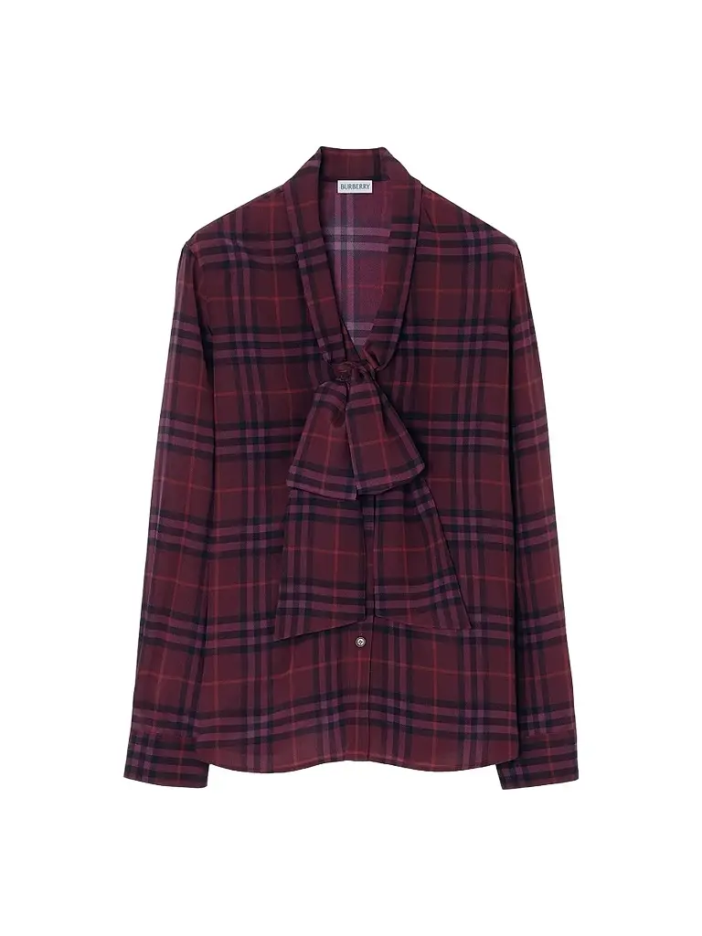 Burberry Women's Rhiannon Checked Silk Blouse - Acer Purple | Image 1 Burberry Women's Rhiannon Checked Silk Blouse - Acer Purple | Image 1