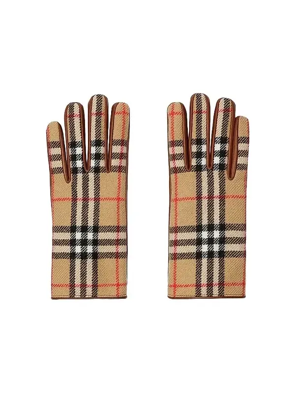 Burberry Men's Check-Wool & Leather Gloves - Archive Beige