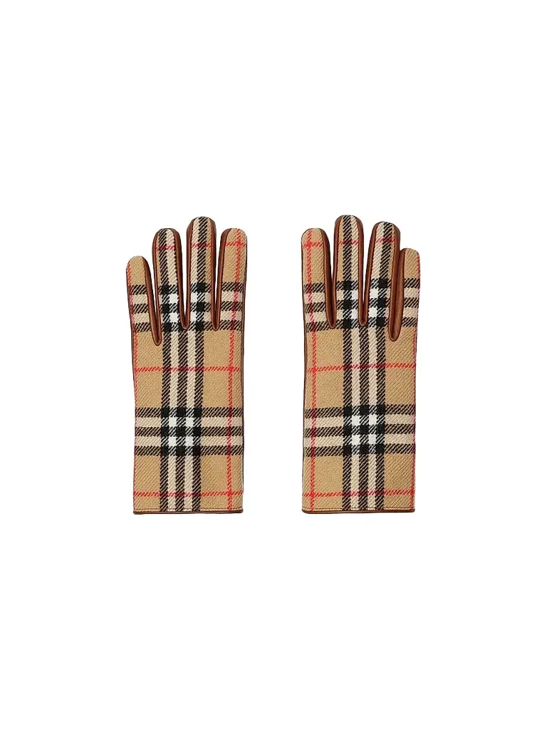 Burberry Men's Check-Wool & Leather Gloves - Archive Beige | Image 1 Burberry Men's Check-Wool & Leather Gloves - Archive Beige | Image 1