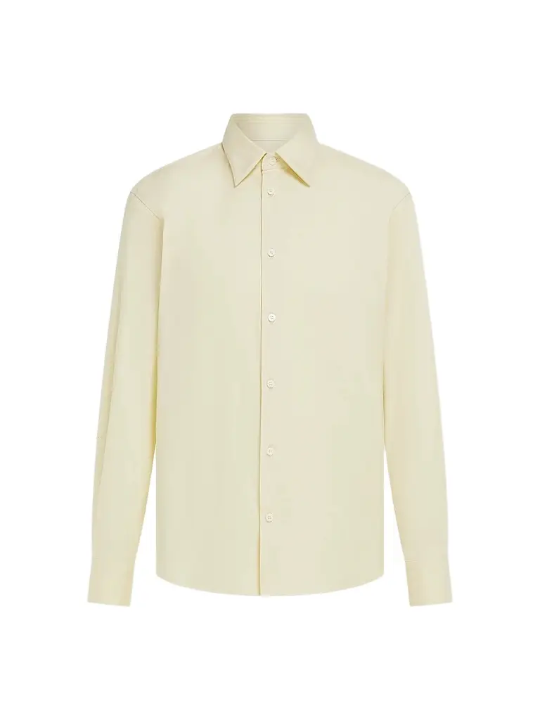 Ferragamo Men's Micro-Print Stretch-Cotton Poplin Shirt - Vanilla | Image 1 Ferragamo Men's Micro-Print Stretch-Cotton Poplin Shirt - Vanilla | Image 1