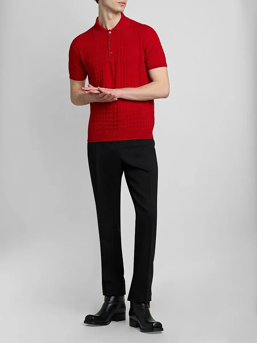 Versace Men's Textured Wool Knit Polo Sweater | Thumbnail 2 Versace Men's Textured Wool Knit Polo Sweater | Thumbnail 2