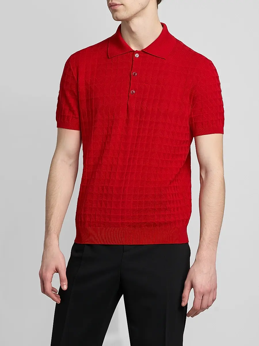 Versace Men's Textured Wool Knit Polo Sweater | Thumbnail 4 Versace Men's Textured Wool Knit Polo Sweater | Thumbnail 4
