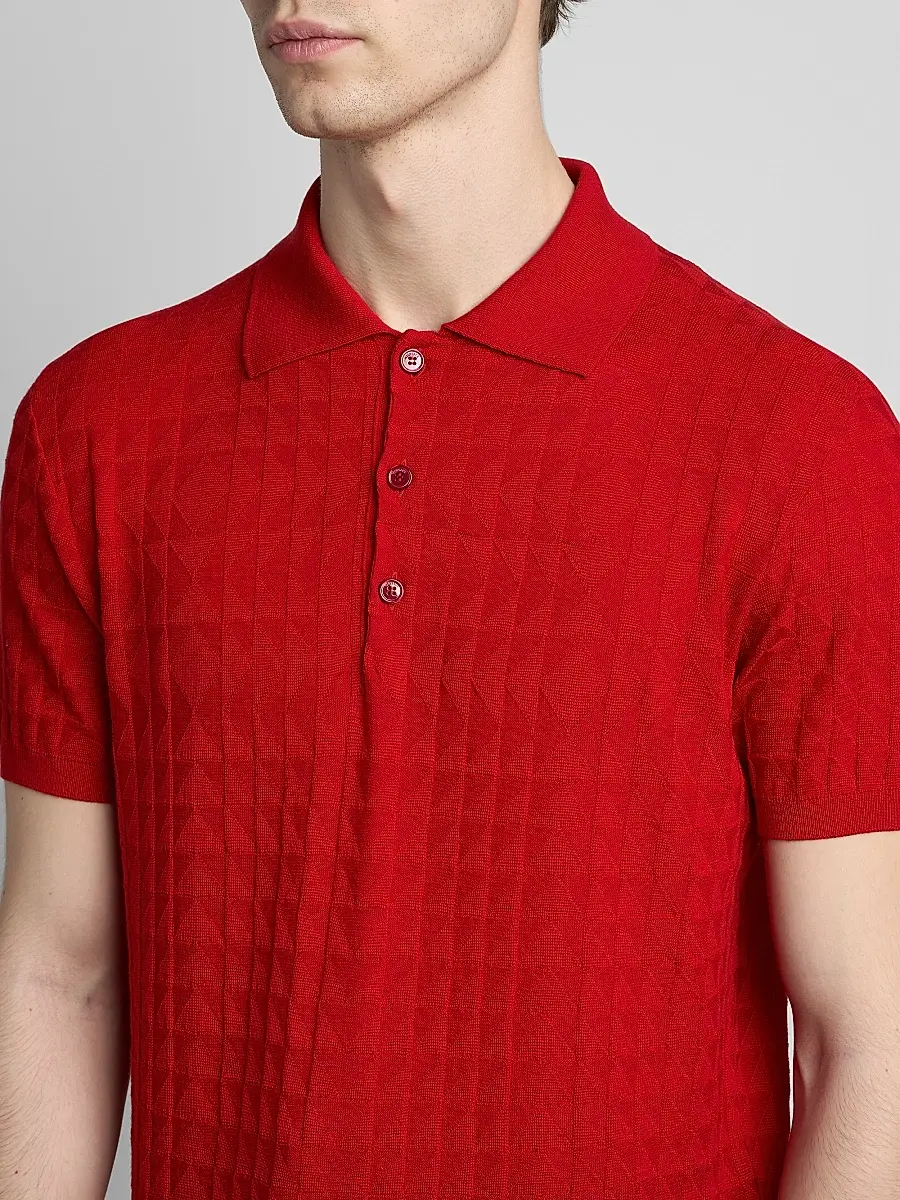 Versace Men's Textured Wool Knit Polo Sweater | Thumbnail 5 Versace Men's Textured Wool Knit Polo Sweater | Thumbnail 5