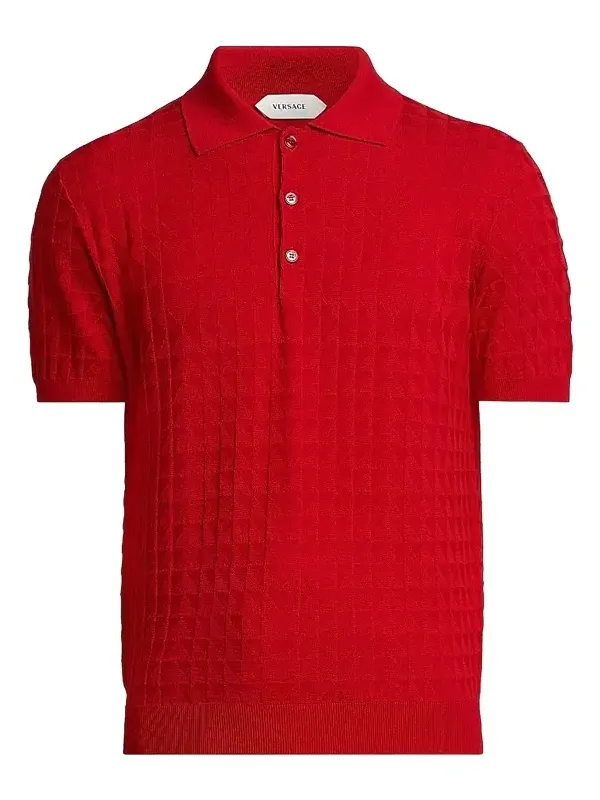 Men's Textured Wool Knit Polo Sweater