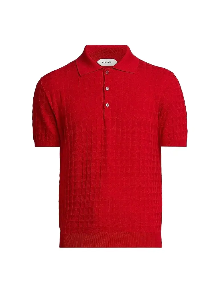 Versace Men's Textured Wool Knit Polo Sweater - Red | Image 1 Versace Men's Textured Wool Knit Polo Sweater - Red | Image 1