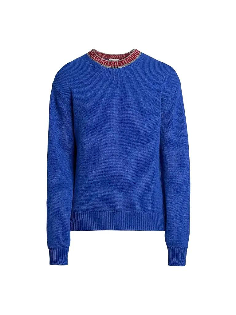 Versace Men's Greca Wool-Cashmere Crewneck Sweater - Blue | Image 1 Versace Men's Greca Wool-Cashmere Crewneck Sweater - Blue | Image 1
