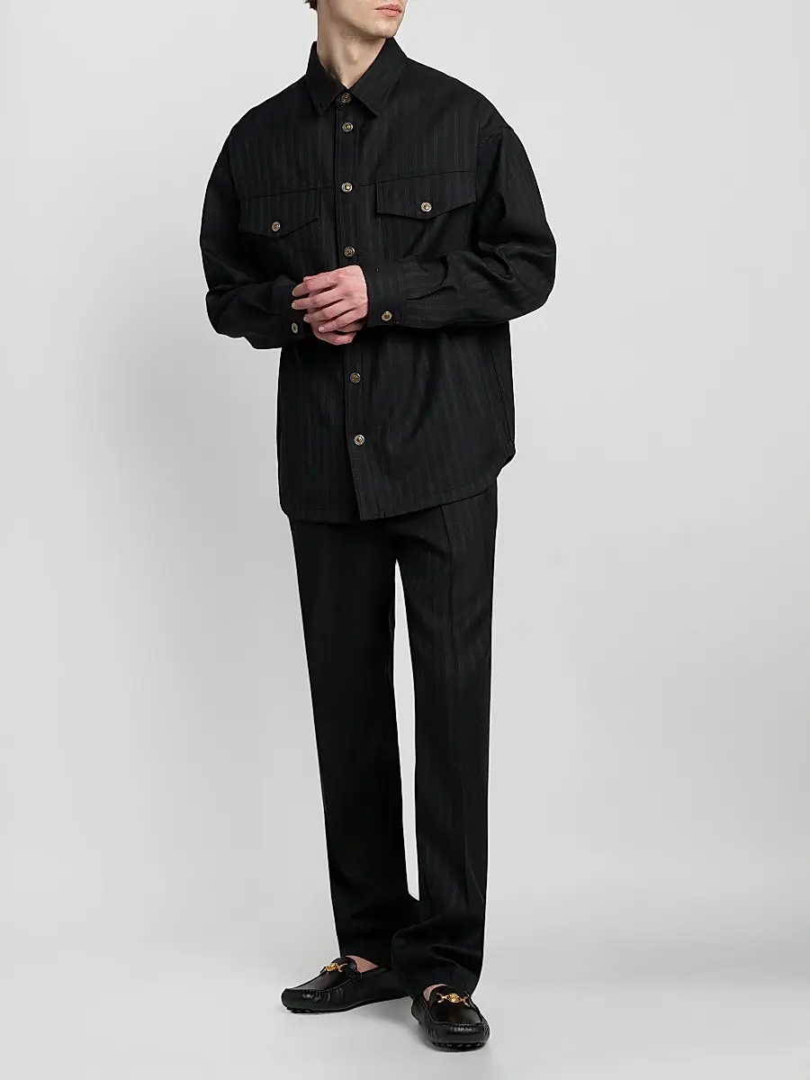 Versace Men's Greca Jacquard Wool Shirt | Thumbnail 2