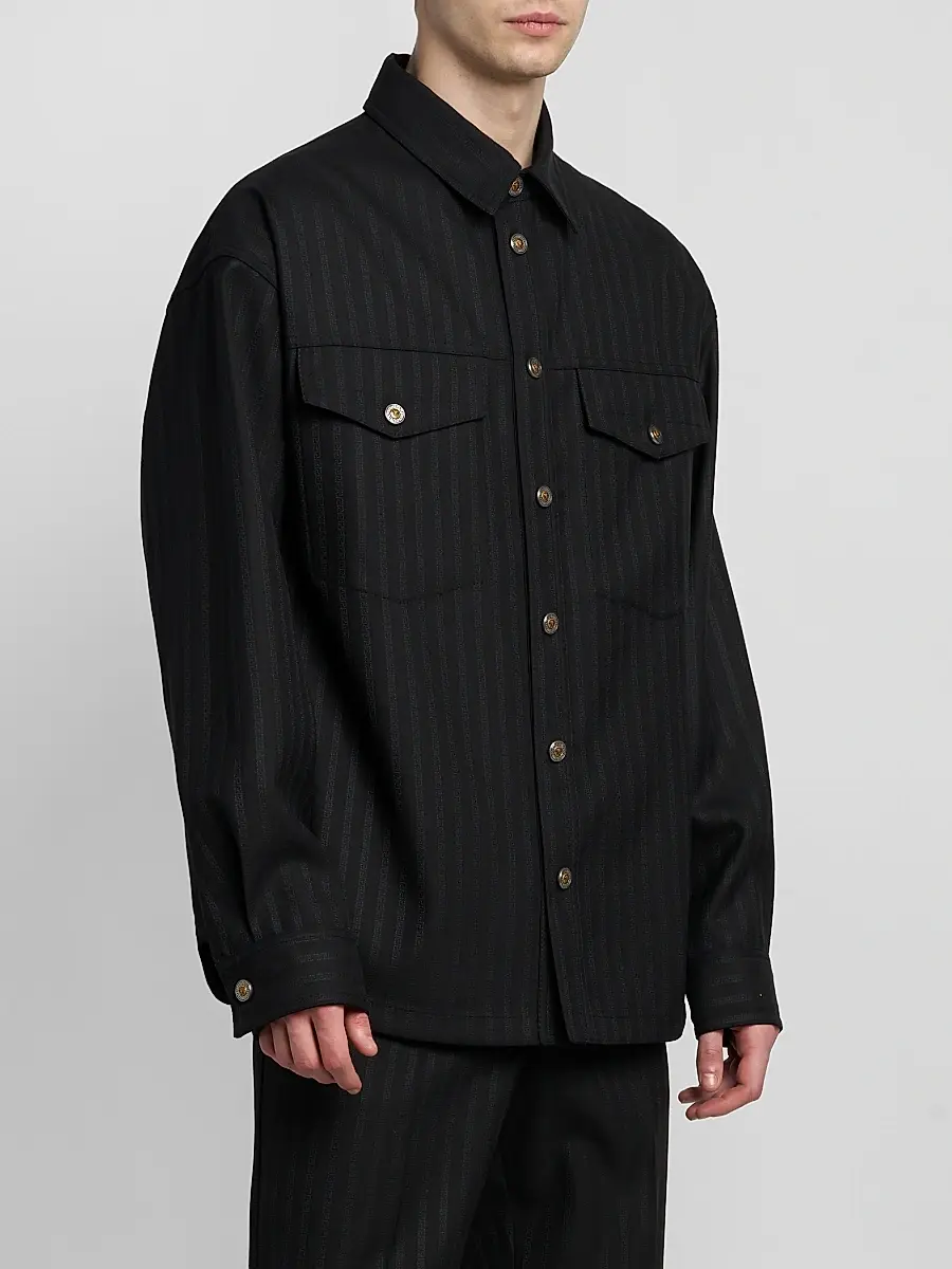 Versace Men's Greca Jacquard Wool Shirt | Thumbnail 4