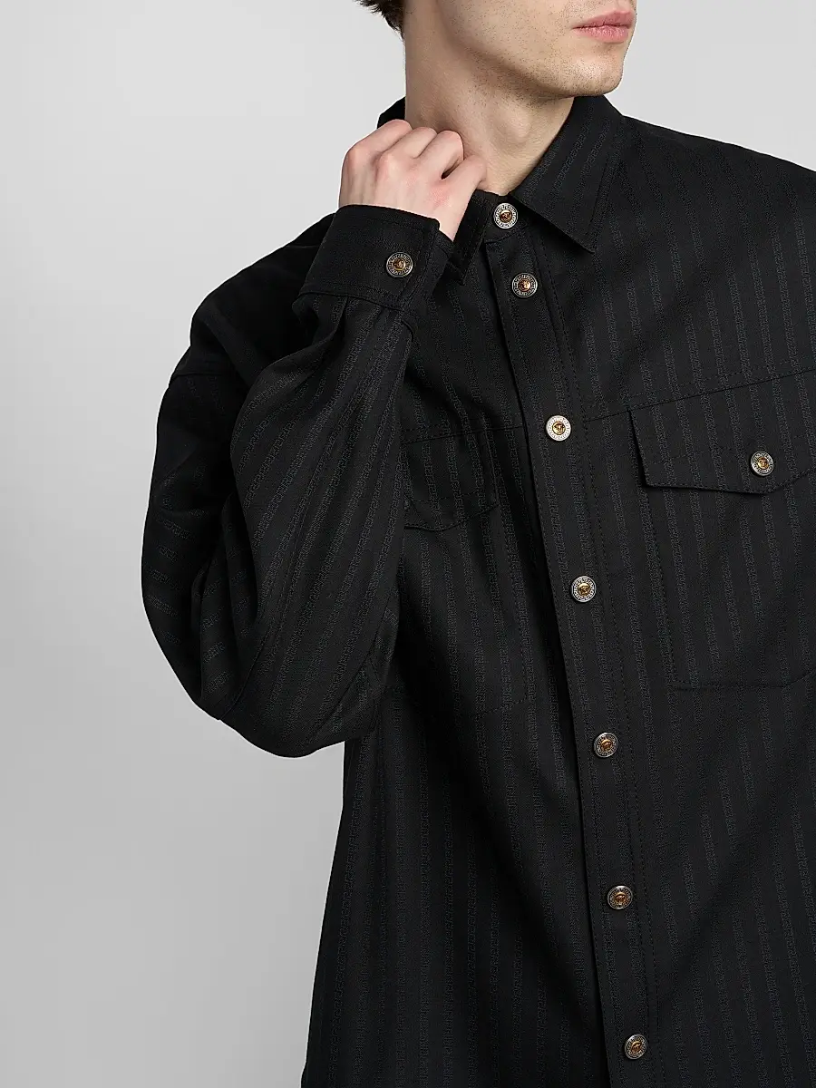 Versace Men's Greca Jacquard Wool Shirt | Thumbnail 5