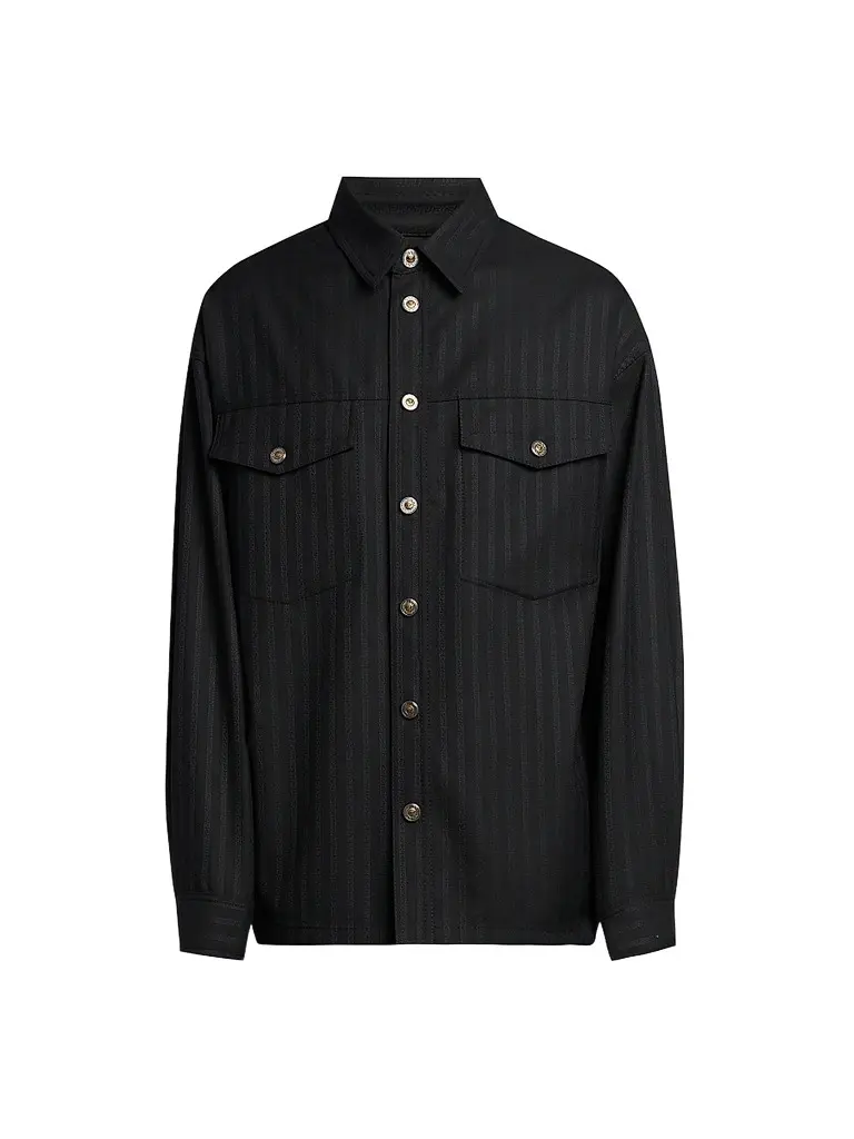 Versace Men's Greca Jacquard Wool Shirt - Black | Image 1 Versace Men's Greca Jacquard Wool Shirt - Black | Image 1