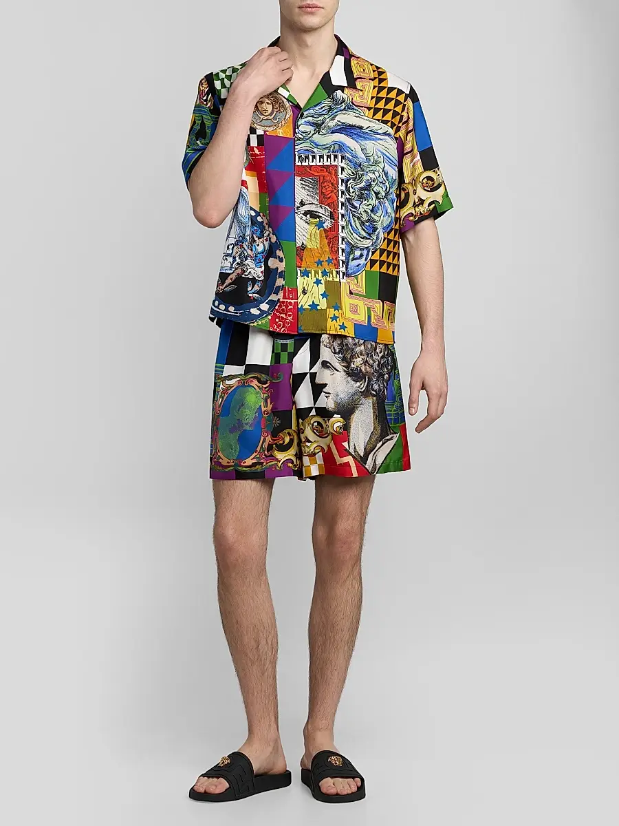 Versace Men's Medusa Collage Silk Twill Shorts | Thumbnail 2 Versace Men's Medusa Collage Silk Twill Shorts | Thumbnail 2