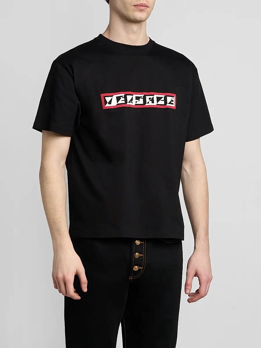 Versace Men's Logo Cotton Crewneck T-Shirt | Thumbnail 4 Versace Men's Logo Cotton Crewneck T-Shirt | Thumbnail 4