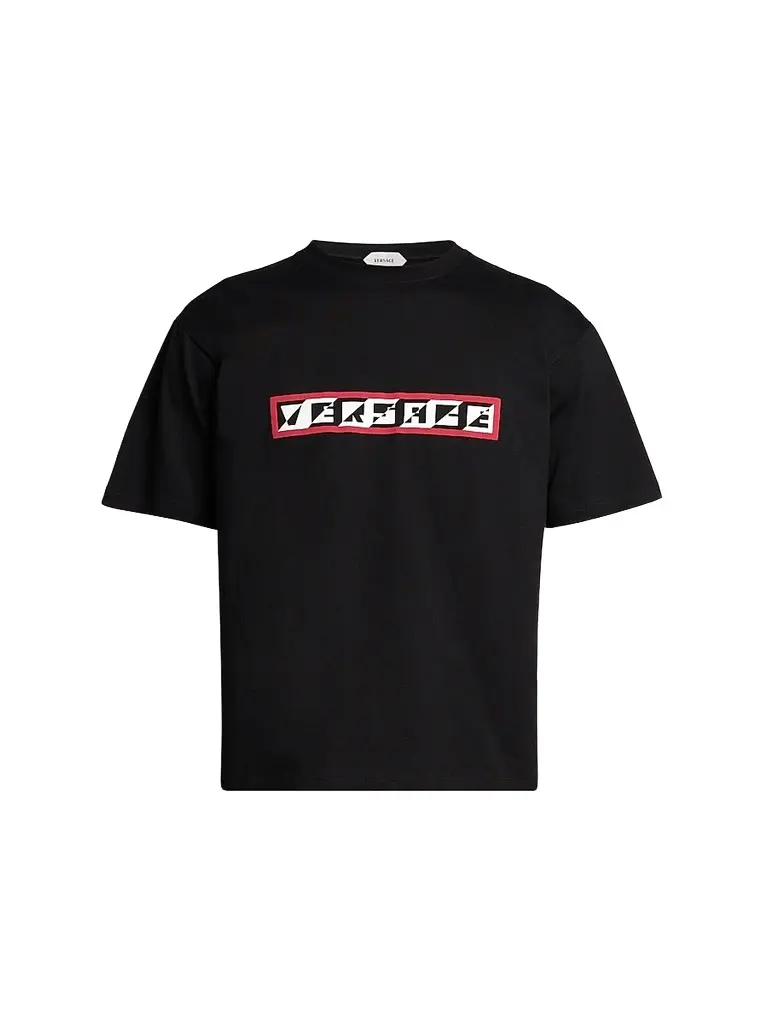 Versace Men's Logo Cotton Crewneck T-Shirt - Black | Image 1 Versace Men's Logo Cotton Crewneck T-Shirt - Black | Image 1