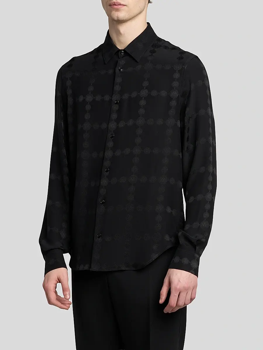 Versace Men's Vintage Medusa Silk Crepe Jacquard Shirt | Thumbnail 4 Versace Men's Vintage Medusa Silk Crepe Jacquard Shirt | Thumbnail 4
