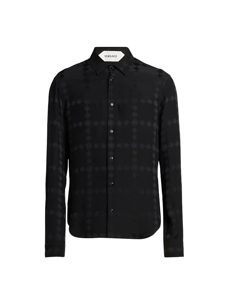 Versace Men's Vintage Medusa Silk Crepe Jacquard Shirt - Black | Image 1 Versace Men's Vintage Medusa Silk Crepe Jacquard Shirt - Black | Image 1