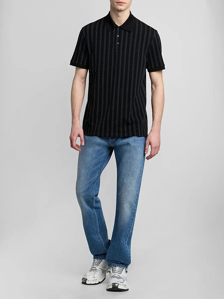 Versace Men's Greca Jacquard Cotton Polo Shirt | Thumbnail 2