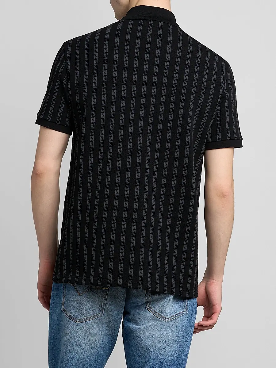 Versace Men's Greca Jacquard Cotton Polo Shirt | Thumbnail 3