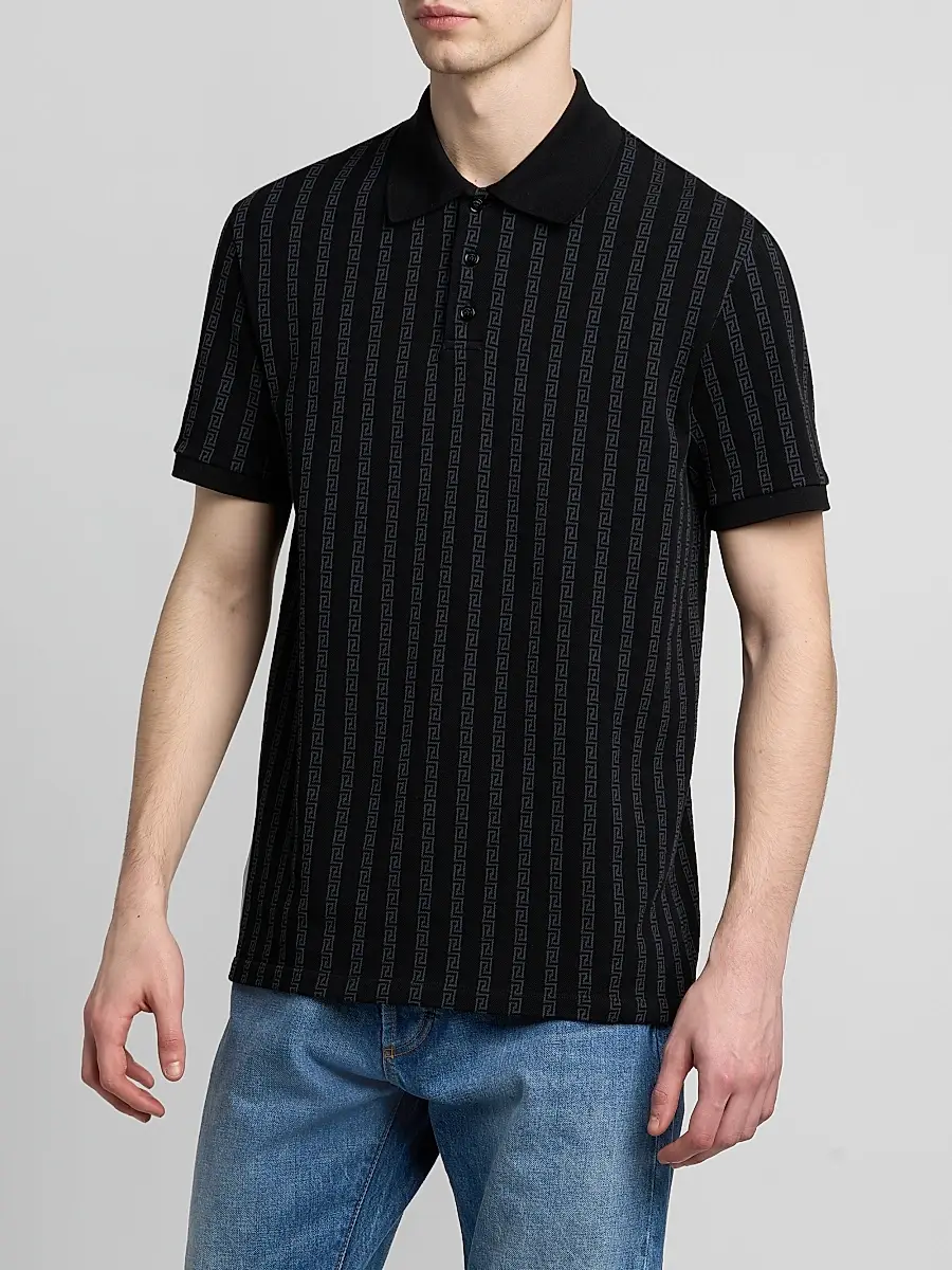 Versace Men's Greca Jacquard Cotton Polo Shirt | Thumbnail 4