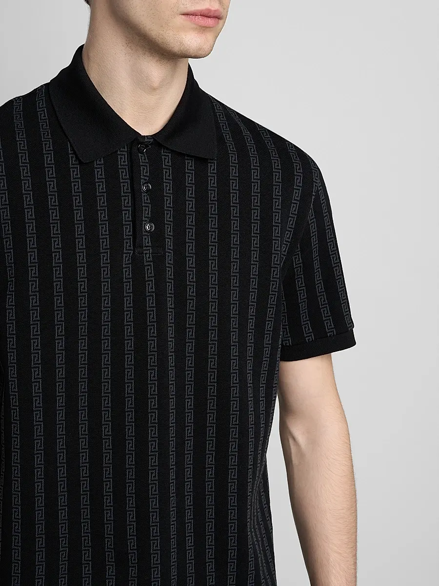 Versace Men's Greca Jacquard Cotton Polo Shirt | Thumbnail 5