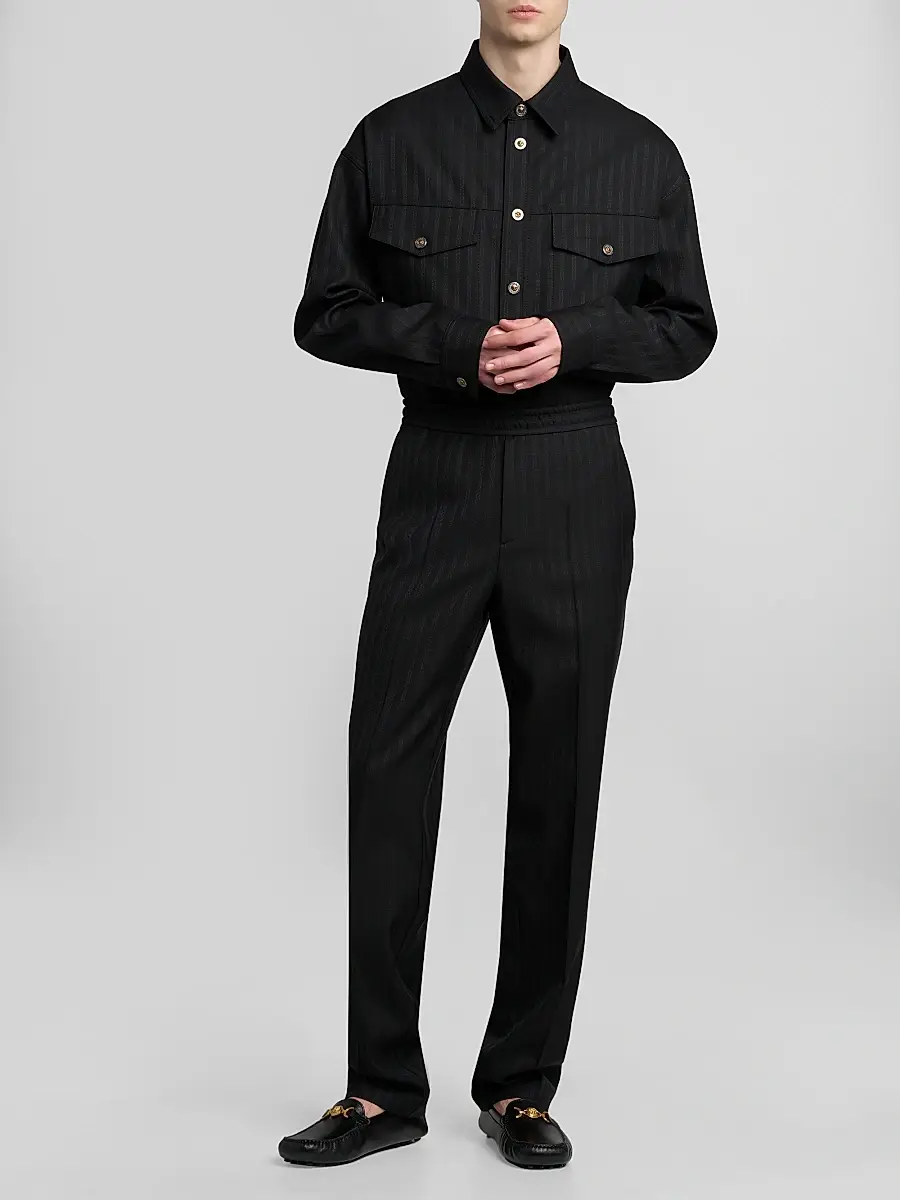 Versace Men's Greca Jacquard Wool Pants | Thumbnail 2 Versace Men's Greca Jacquard Wool Pants | Thumbnail 2
