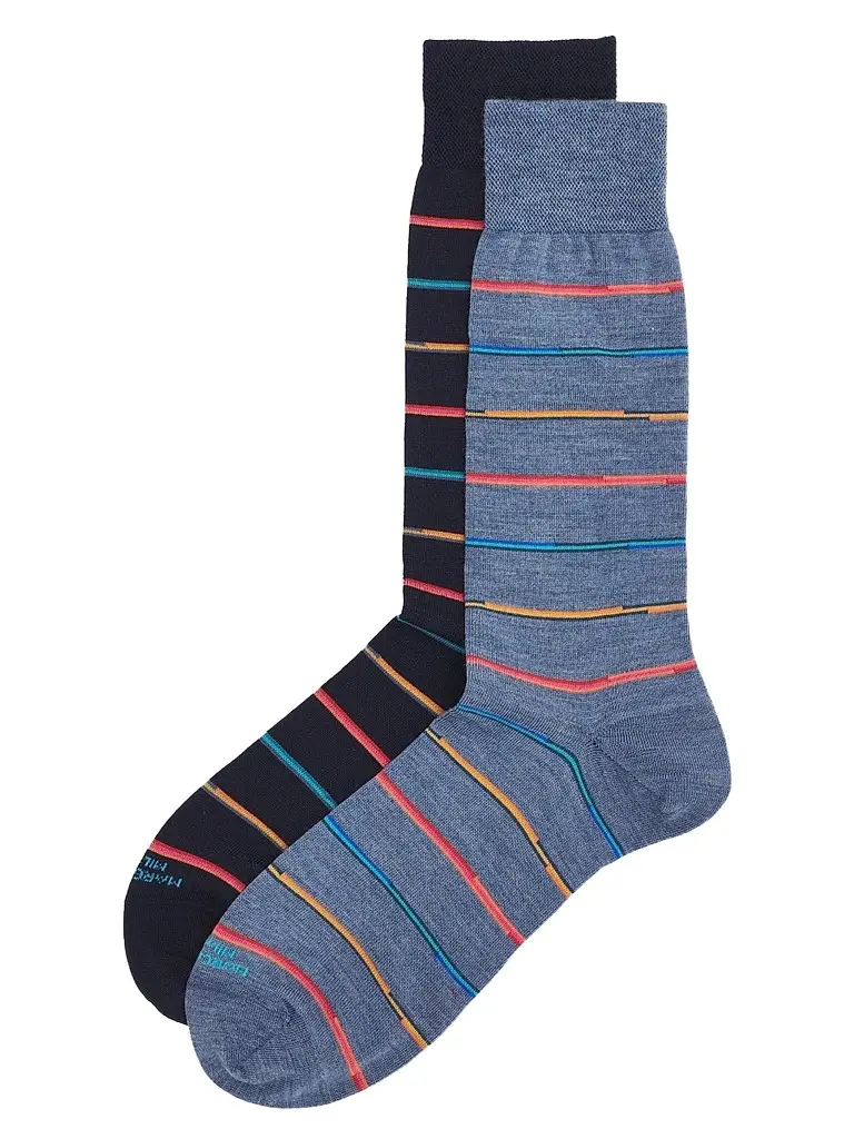 Marcoliani Men's Mixed Striped Wool-Nylon Socks 2-Pack | Image 1 Marcoliani Men's Mixed Striped Wool-Nylon Socks 2-Pack | Image 1