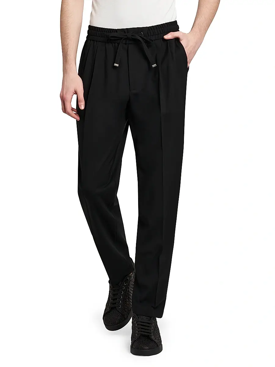 Dolce & Gabbana Men's Elasticized Stretch-Wool Straight-Leg Trousers | Thumbnail 3
