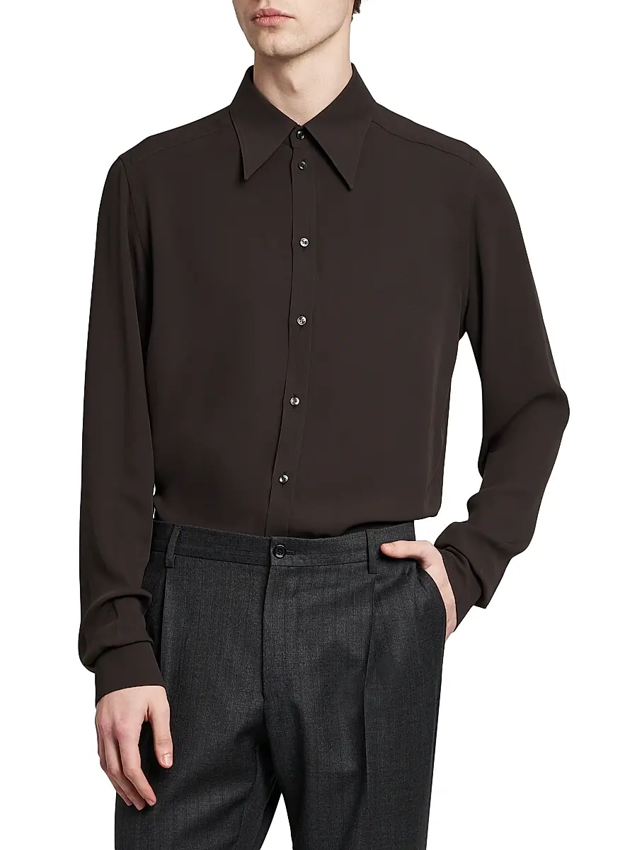Dolce & Gabbana Men's Point Collar Silk Shirt | Thumbnail 3 Dolce & Gabbana Men's Point Collar Silk Shirt | Thumbnail 3