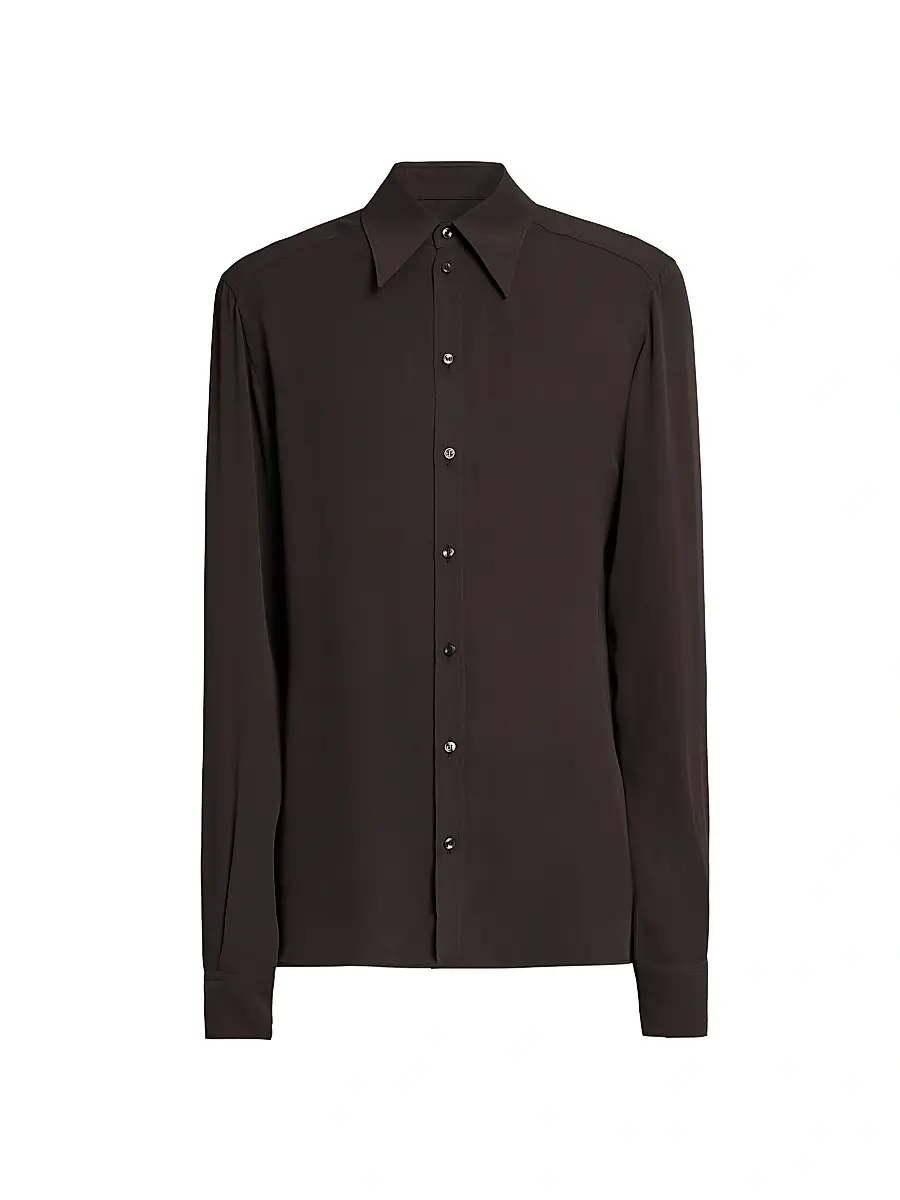 Dolce & Gabbana Men's Point Collar Silk Shirt - Ebano | Image 1 Dolce & Gabbana Men's Point Collar Silk Shirt - Ebano | Image 1