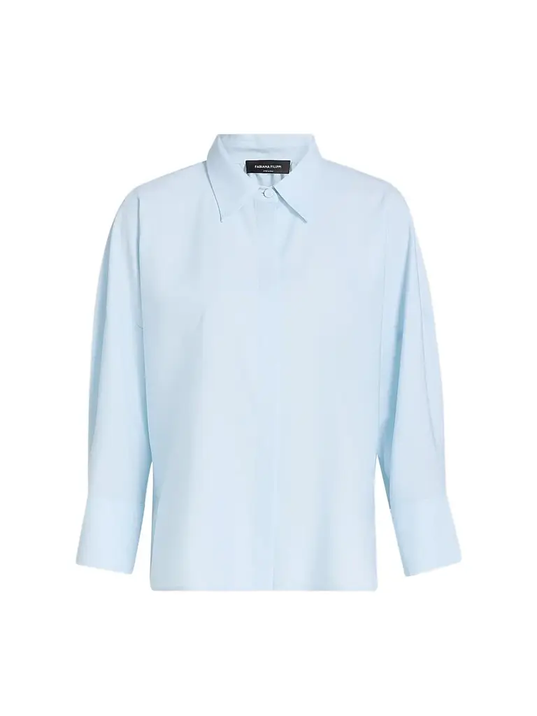 Fabiana Filippi Women's Bistretch Wool Tulle-Trim Button-Front Shirt - Acqua | Image 1 Fabiana Filippi Women's Bistretch Wool Tulle-Trim Button-Front Shirt - Acqua | Image 1