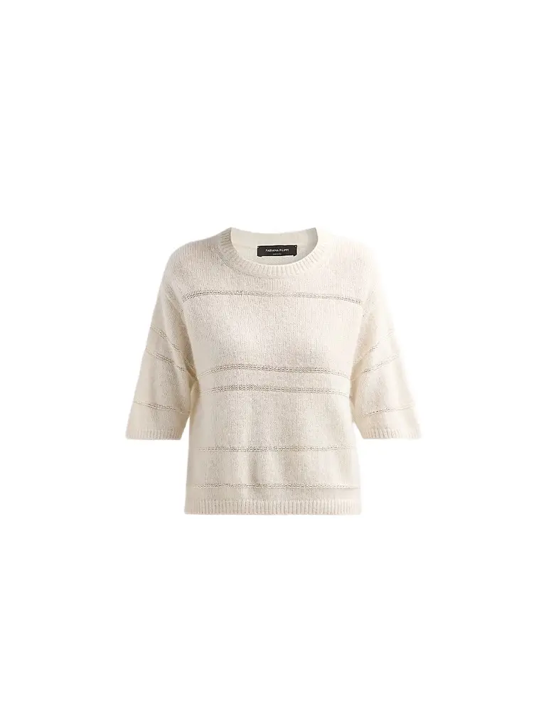 Fabiana Filippi Women's Platinum Sequin Striped Short-Sleeve Sweater - Rafia | Image 1 Fabiana Filippi Women's Platinum Sequin Striped Short-Sleeve Sweater - Rafia | Image 1