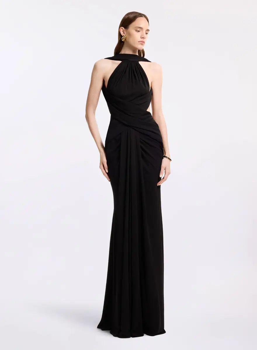 Elie Saab Halter Neck Draped Long Dress | Thumbnail 2