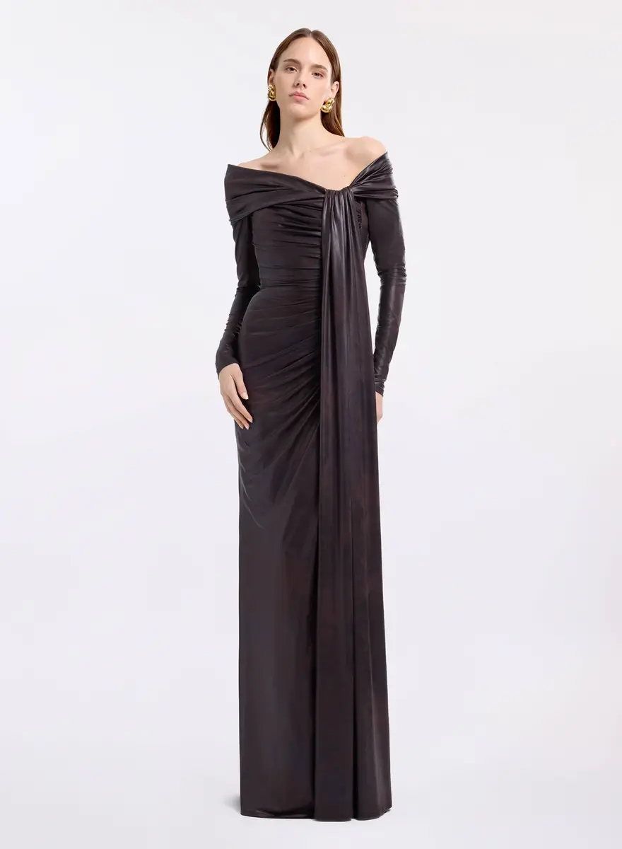 Elie Saab Off-the-Shoulder Leather Effect Dress | Thumbnail 2