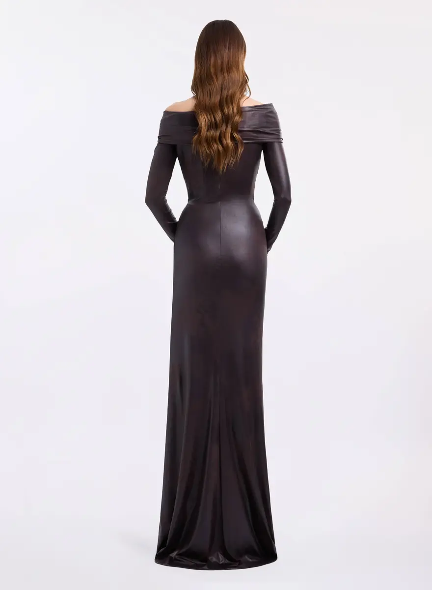 Elie Saab Off-the-Shoulder Leather Effect Dress | Thumbnail 3