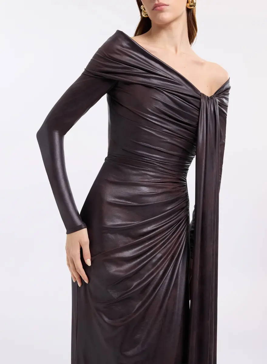 Elie Saab Off-the-Shoulder Leather Effect Dress | Thumbnail 4