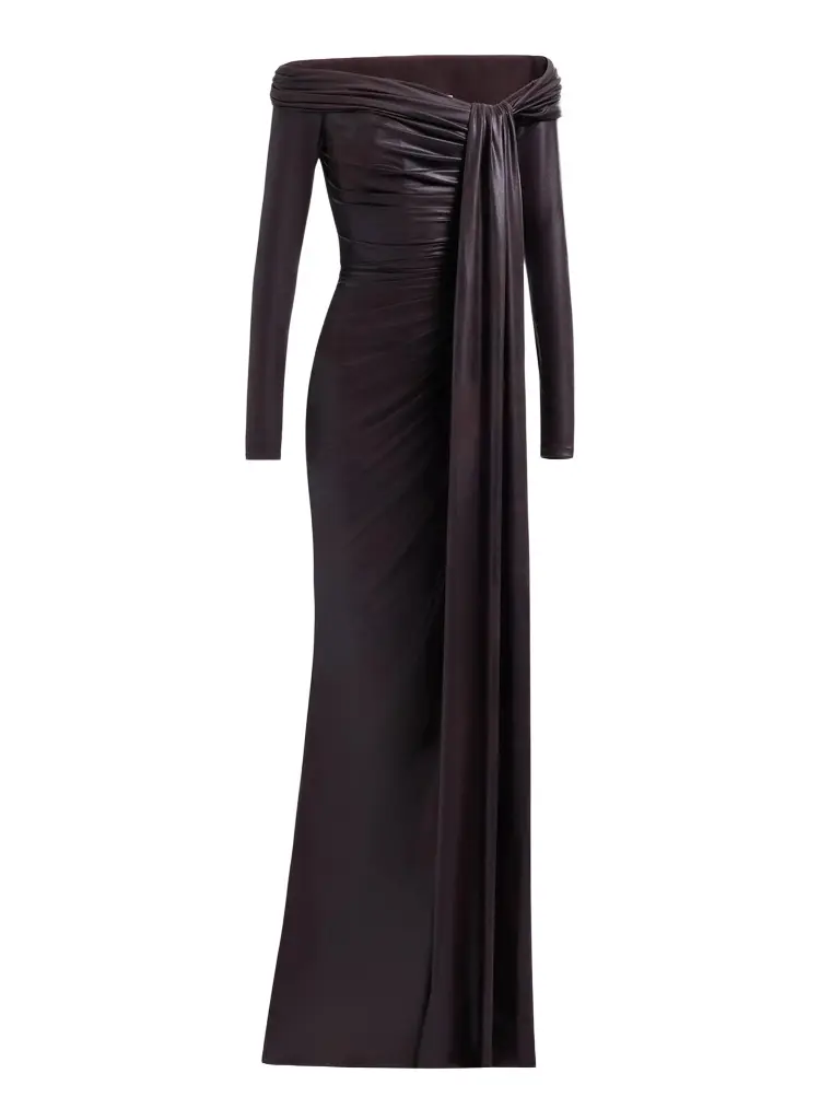 Elie Saab Off-the-Shoulder Leather Effect Dress | Image 1 Elie Saab Off-the-Shoulder Leather Effect Dress | Image 1