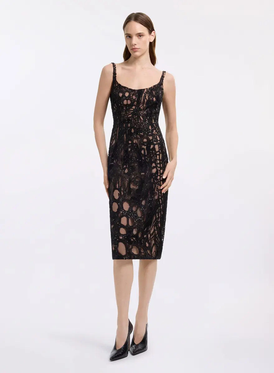 Elie Saab Sequin Embroidered Tulle Midi Dress | Thumbnail 2