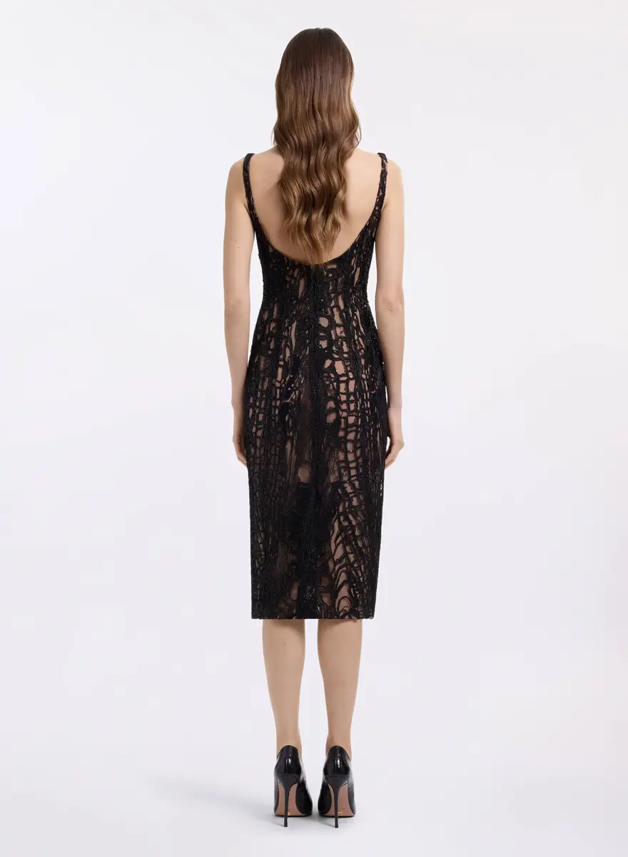 Elie Saab Sequin Embroidered Tulle Midi Dress | Thumbnail 3