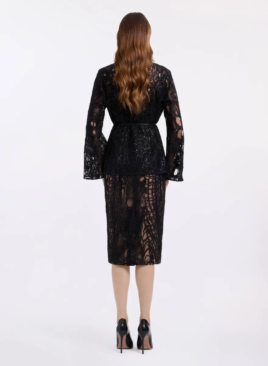 Elie Saab Sequin Embroidered Tulle Midi Dress | Thumbnail 7