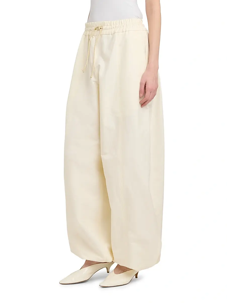 Bottega Veneta Women's Intrecciato-Drawstring Cotton Toile Wide-Leg Trousers | Thumbnail 4 Bottega Veneta Women's Intrecciato-Drawstring Cotton Toile Wide-Leg Trousers | Thumbnail 4