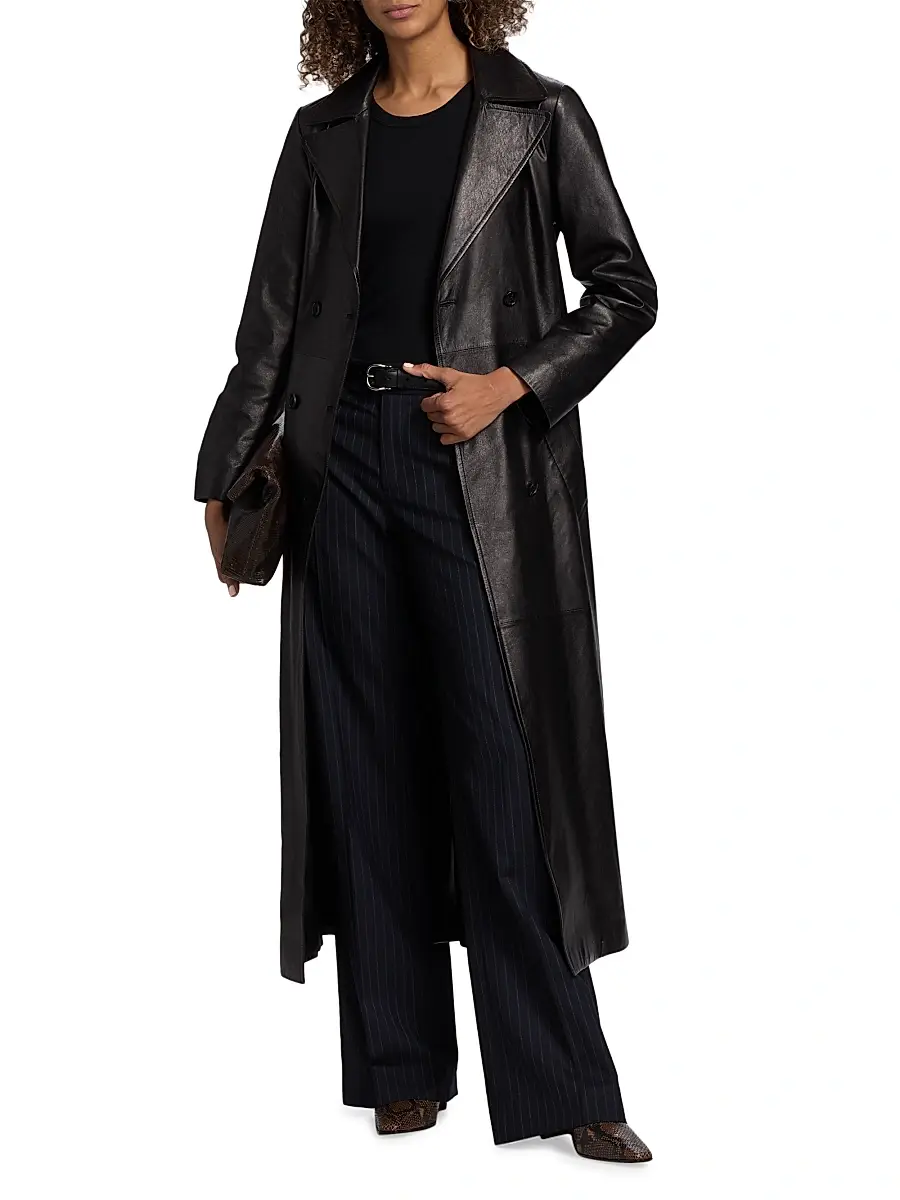 Nili Lotan Women's Arsene Leather Double-Breasted Trench Coat | Thumbnail 2 Nili Lotan Women's Arsene Leather Double-Breasted Trench Coat | Thumbnail 2