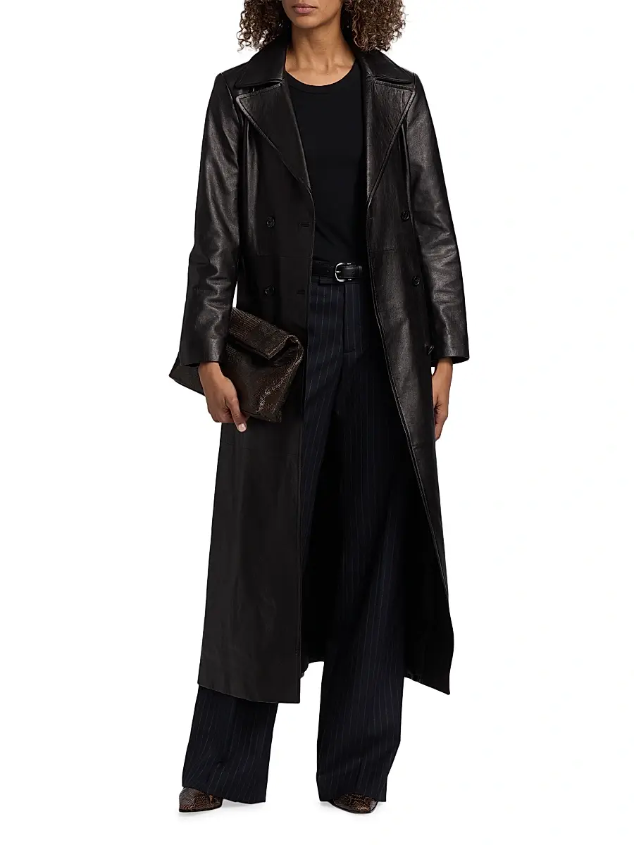 Nili Lotan Women's Arsene Leather Double-Breasted Trench Coat | Thumbnail 3 Nili Lotan Women's Arsene Leather Double-Breasted Trench Coat | Thumbnail 3