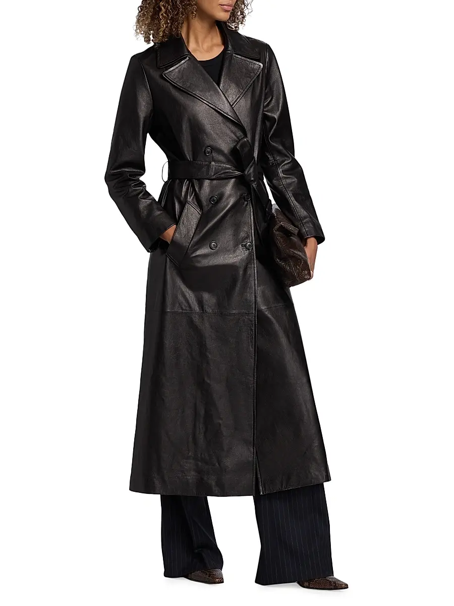 Nili Lotan Women's Arsene Leather Double-Breasted Trench Coat | Thumbnail 4 Nili Lotan Women's Arsene Leather Double-Breasted Trench Coat | Thumbnail 4