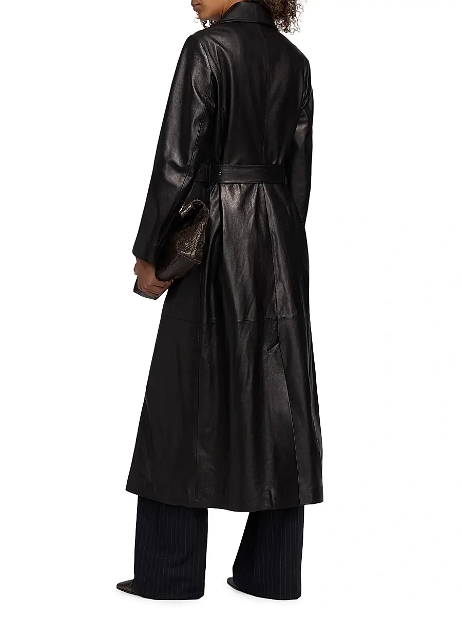 Nili Lotan Women's Arsene Leather Double-Breasted Trench Coat | Thumbnail 5 Nili Lotan Women's Arsene Leather Double-Breasted Trench Coat | Thumbnail 5