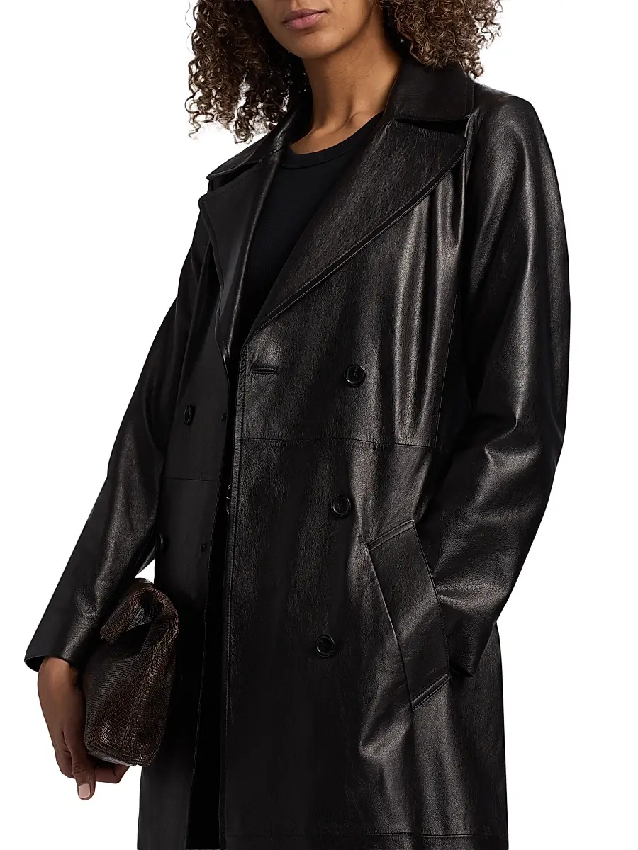 Nili Lotan Women's Arsene Leather Double-Breasted Trench Coat | Thumbnail 6 Nili Lotan Women's Arsene Leather Double-Breasted Trench Coat | Thumbnail 6