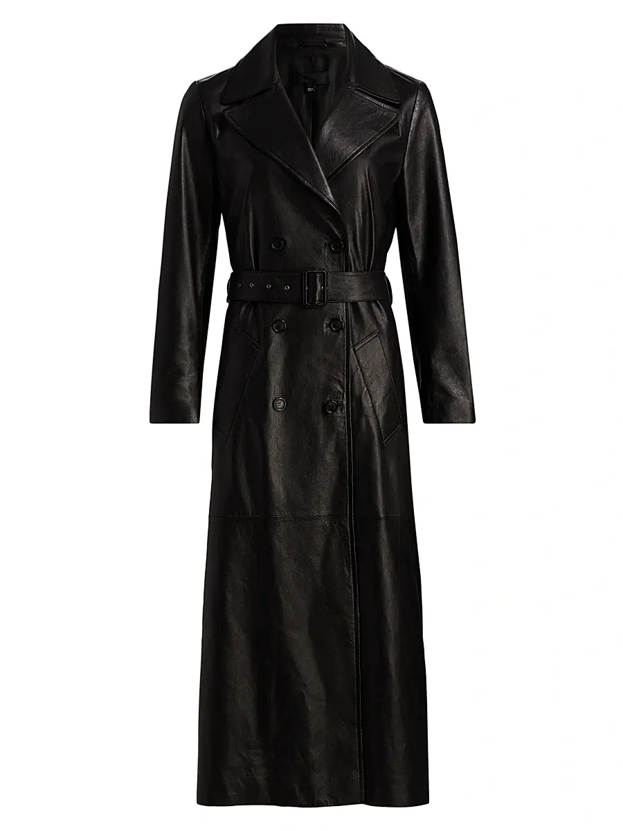 Nili Lotan Women's Arsene Leather Double-Breasted Trench Coat - Black | Image 1 Nili Lotan Women's Arsene Leather Double-Breasted Trench Coat - Black | Image 1