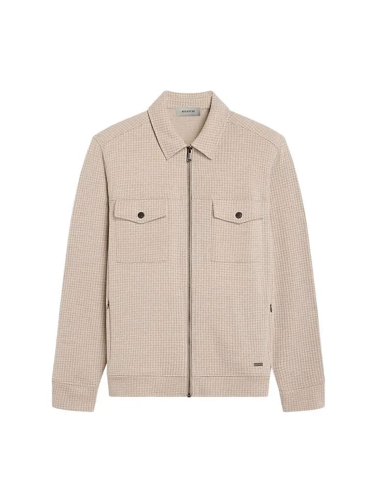 Bugatchi Men's Houndstooth Full-Zip Jacket - Cobblestone | Image 1 Bugatchi Men's Houndstooth Full-Zip Jacket - Cobblestone | Image 1