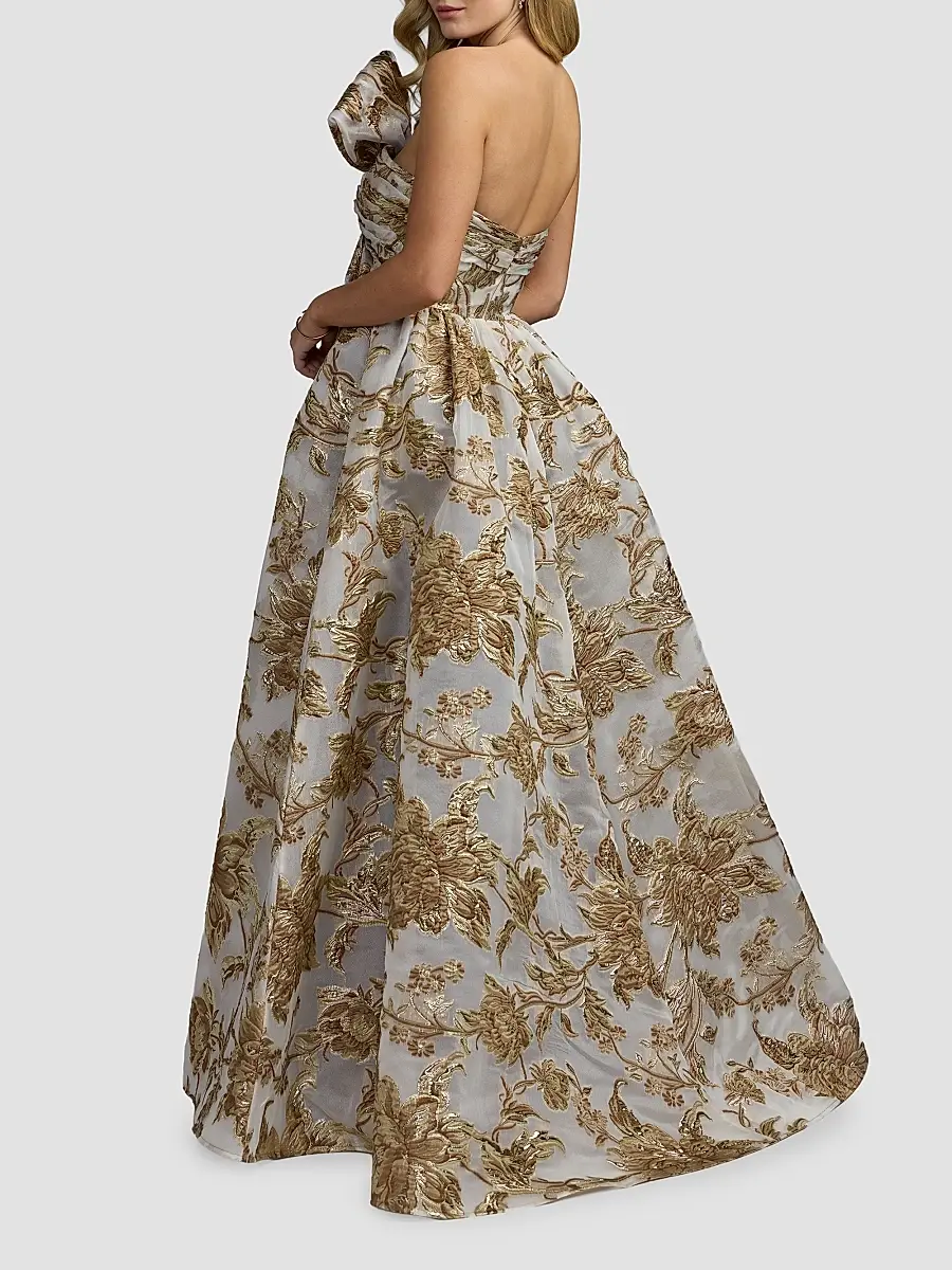 Mac Duggal Women's Brocade Bow Strapless Floral Gown | Thumbnail 2 Mac Duggal Women's Brocade Bow Strapless Floral Gown | Thumbnail 2