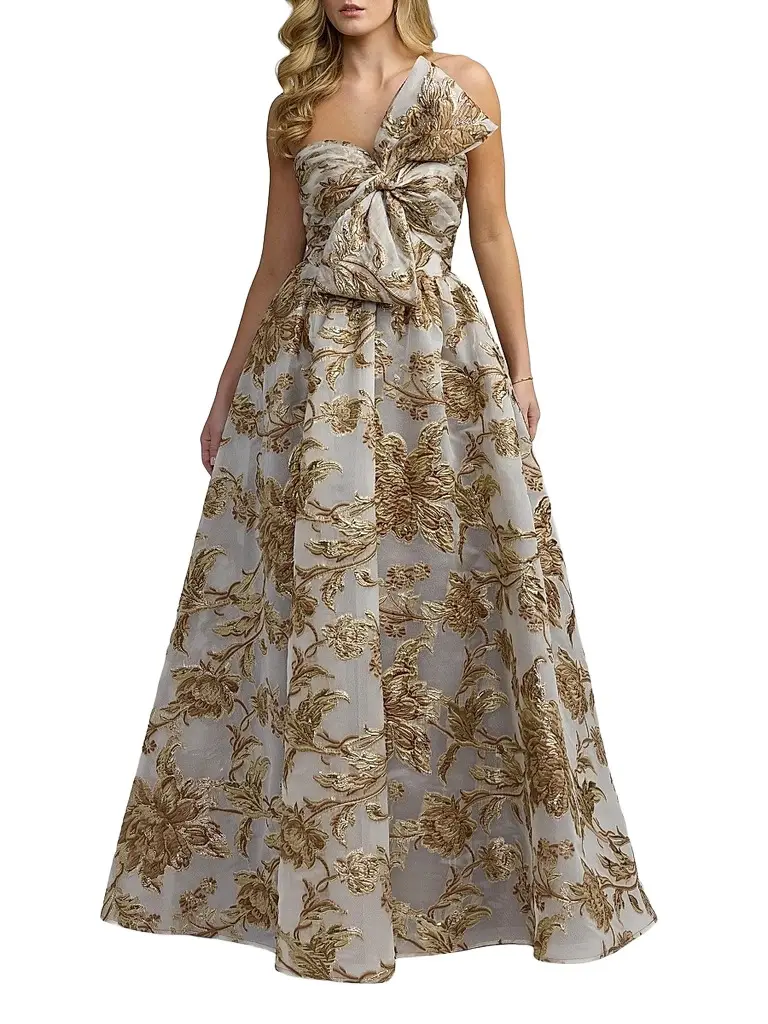 Mac Duggal Women's Brocade Bow Strapless Floral Gown