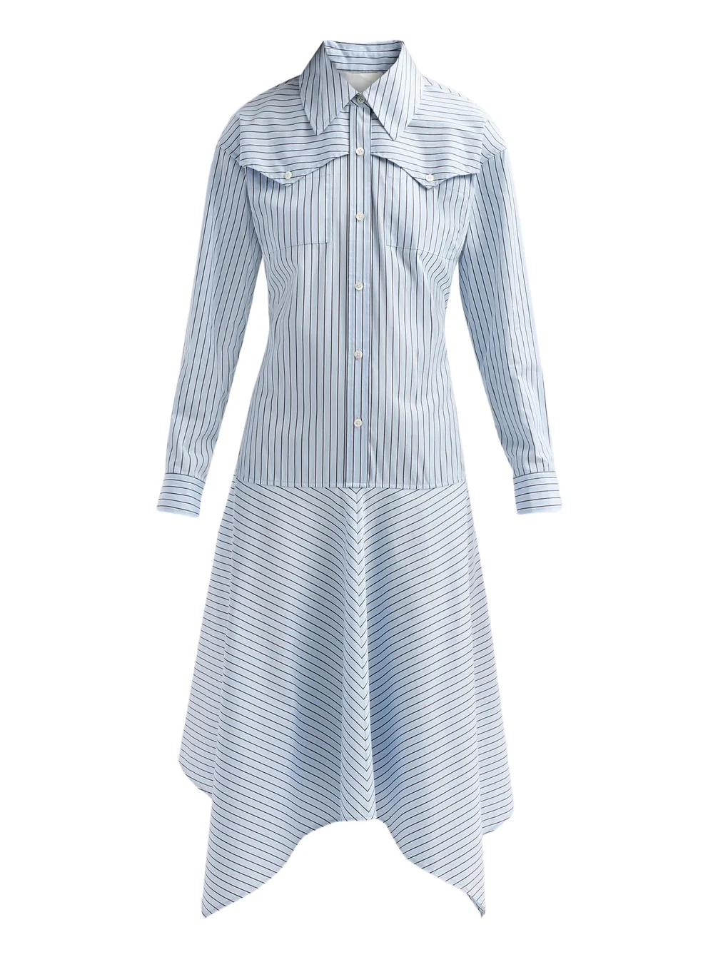 Women's Striped Cotton Poplin Handkerchief Midi Shirtdress