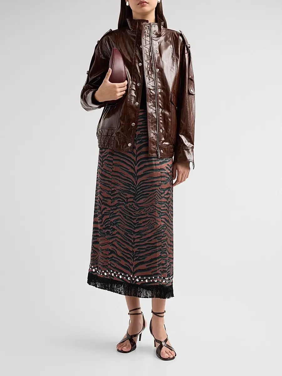 3.1 Phillip Lim Women's Tiger Studded Fringe-Trim Midi Skirt | Thumbnail 2